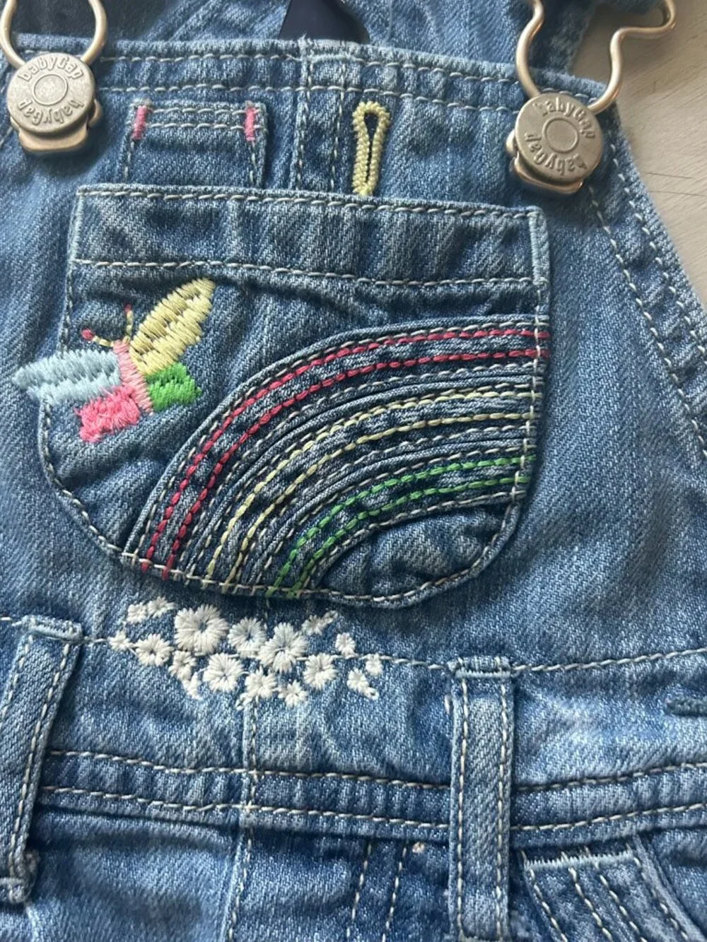 Vintage Y2K BabyGap Denim Overall Jumper Dress Size 6-12 Months Embroidered